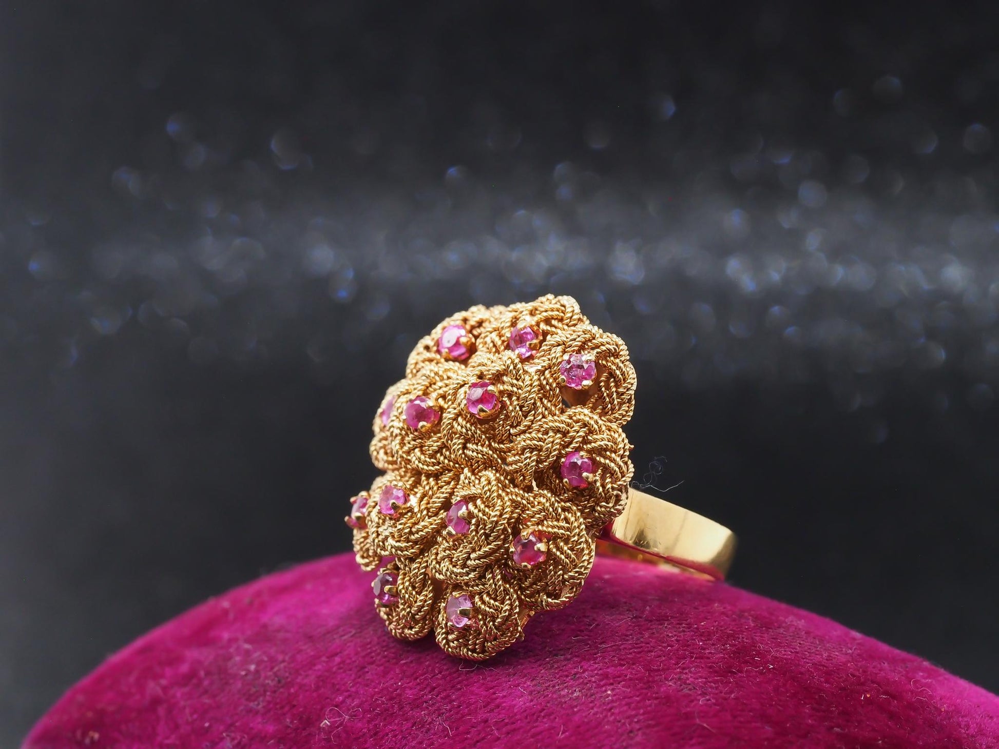 1980s Retro 18 Karat Yellow Gold Ruby Cocktail Ring - VHK#90