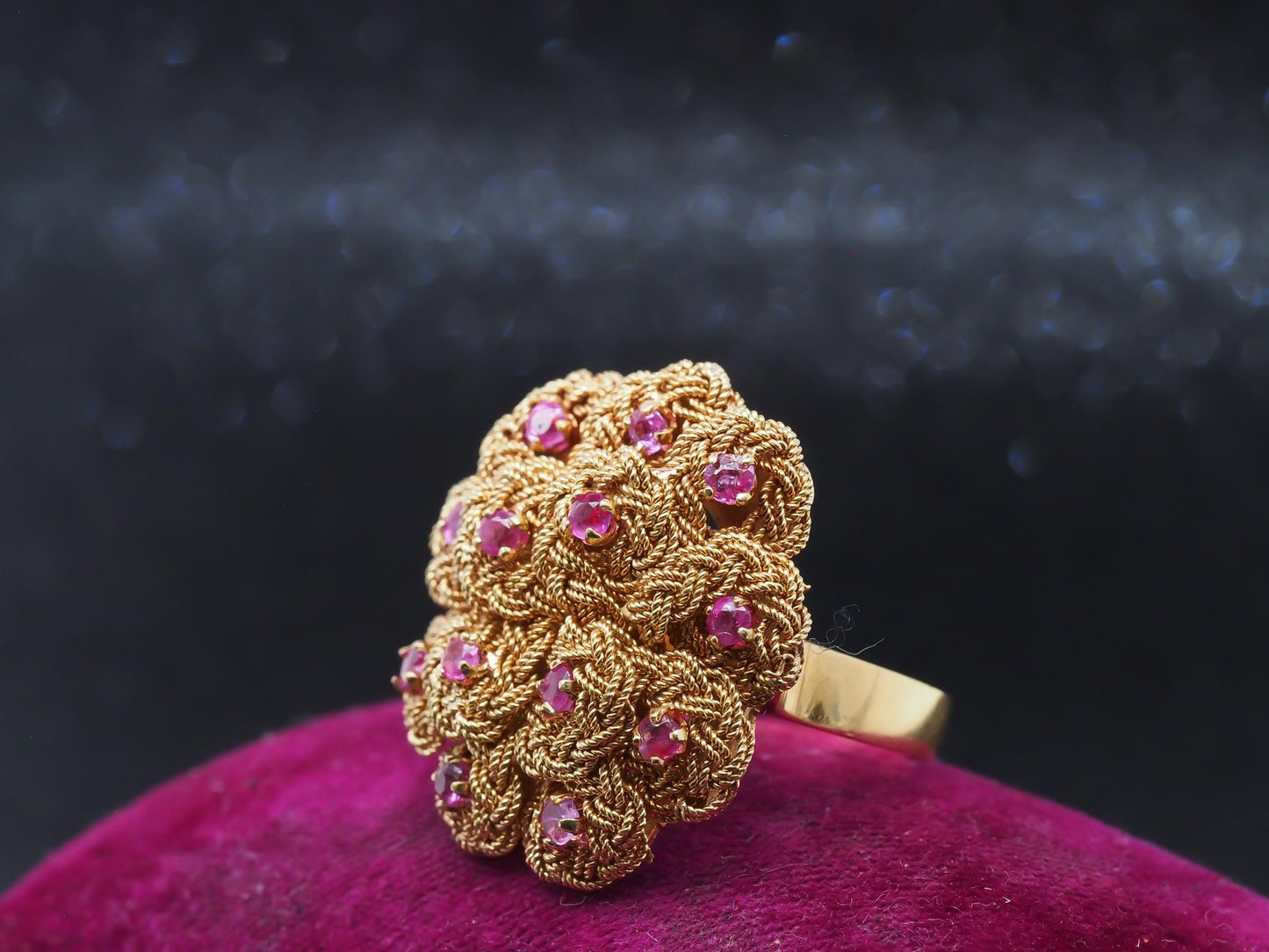 1980s Retro 18 Karat Yellow Gold Ruby Cocktail Ring - VHK#90