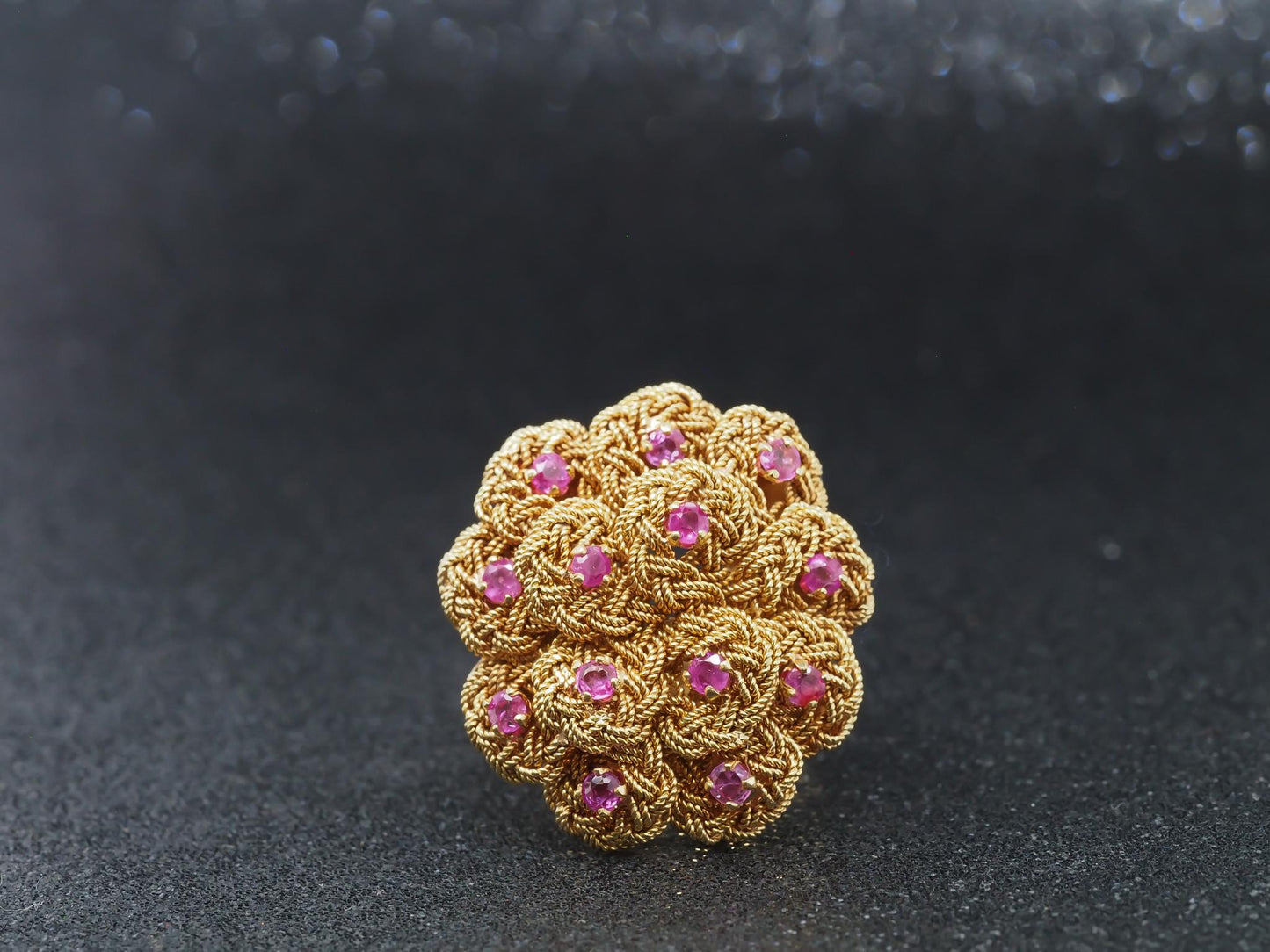 1980s Retro 18 Karat Yellow Gold Ruby Cocktail Ring - VHK#90