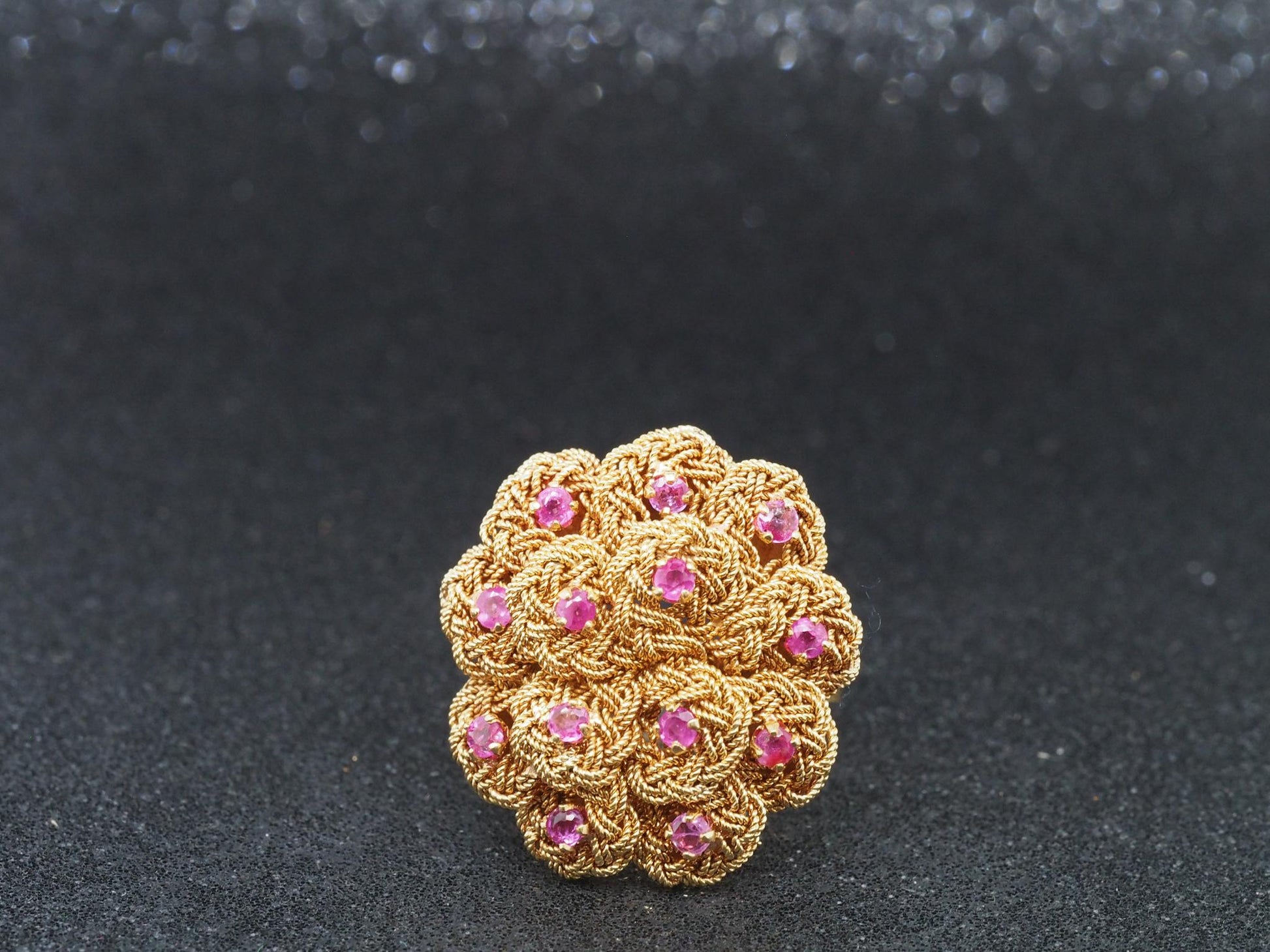 1980s Retro 18 Karat Yellow Gold Ruby Cocktail Ring - VHK#90