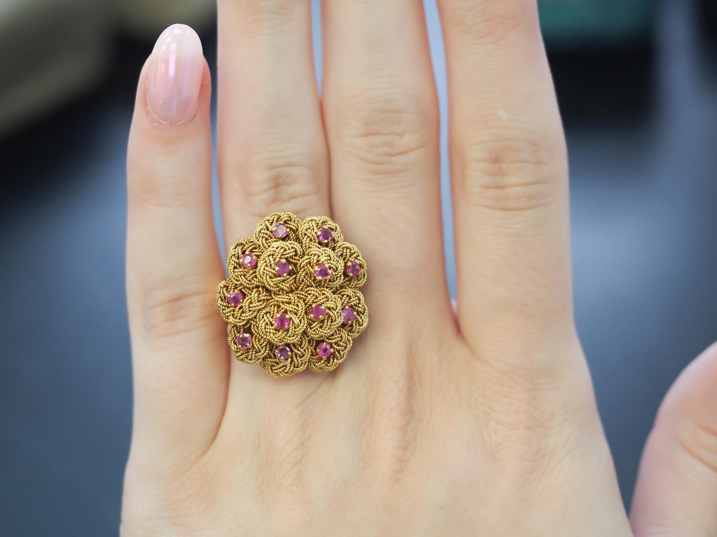 1980s Retro 18 Karat Yellow Gold Ruby Cocktail Ring - VHK#90