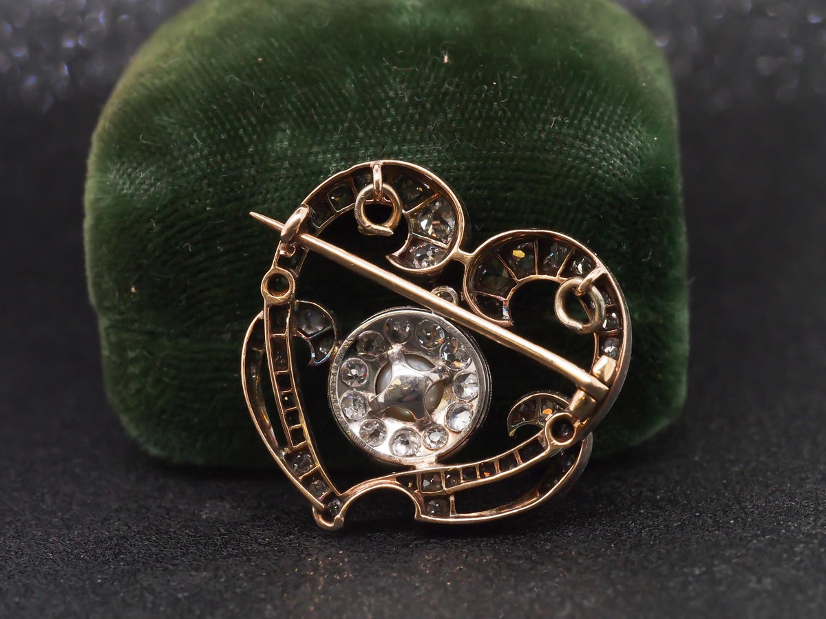 2.00 Carat Edwardian Heart Shape Diamond 14 Karat Gold Pin Brooch - VHK#80
