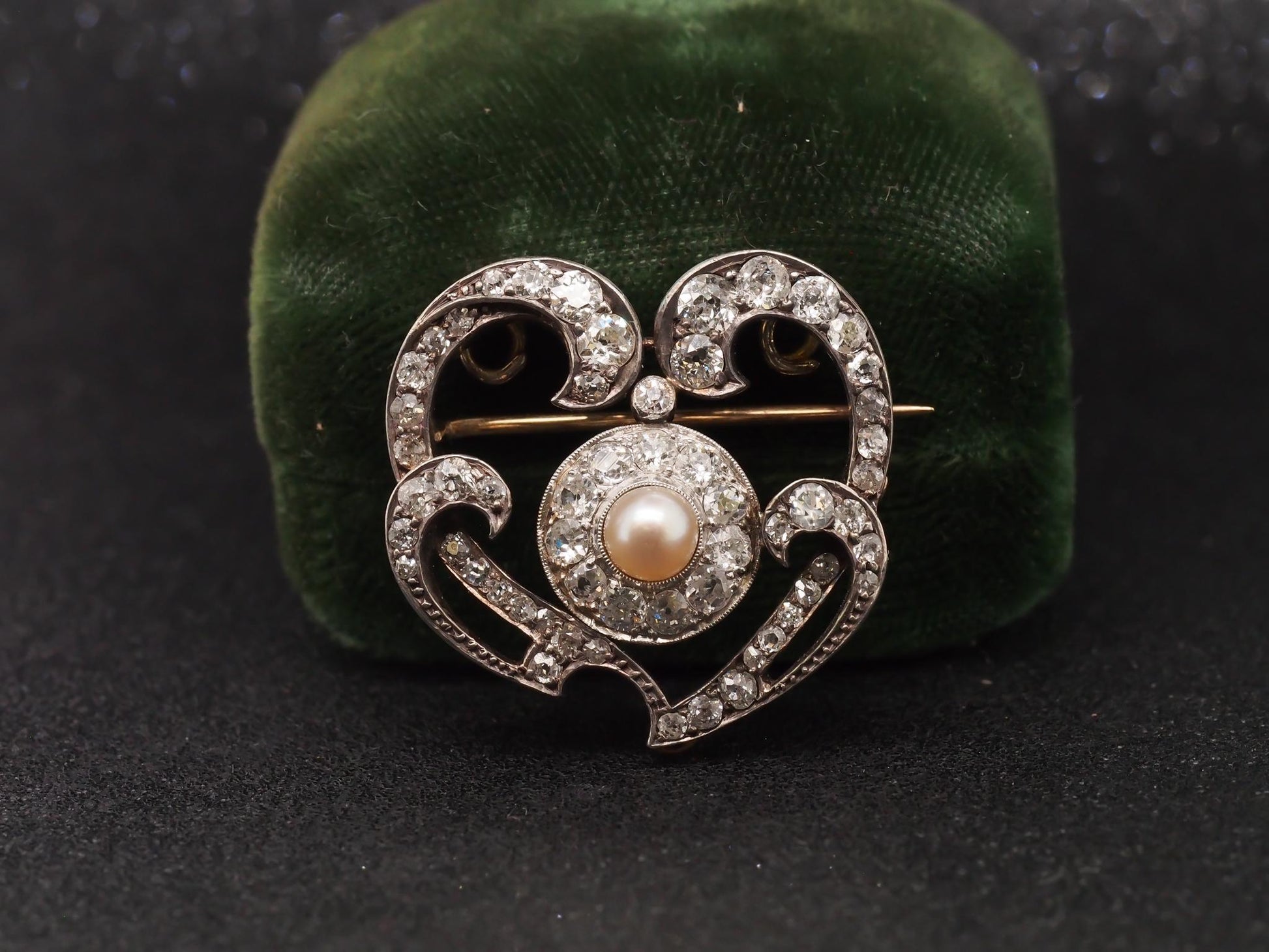 2.00 Carat Edwardian Heart Shape Diamond 14 Karat Gold Pin Brooch - VHK#80