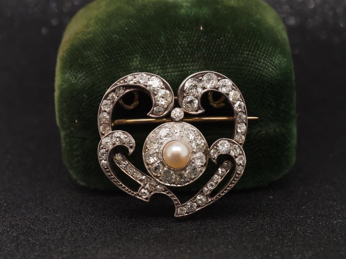 2.00 Carat Edwardian Heart Shape Diamond 14 Karat Gold Pin Brooch - VHK#80