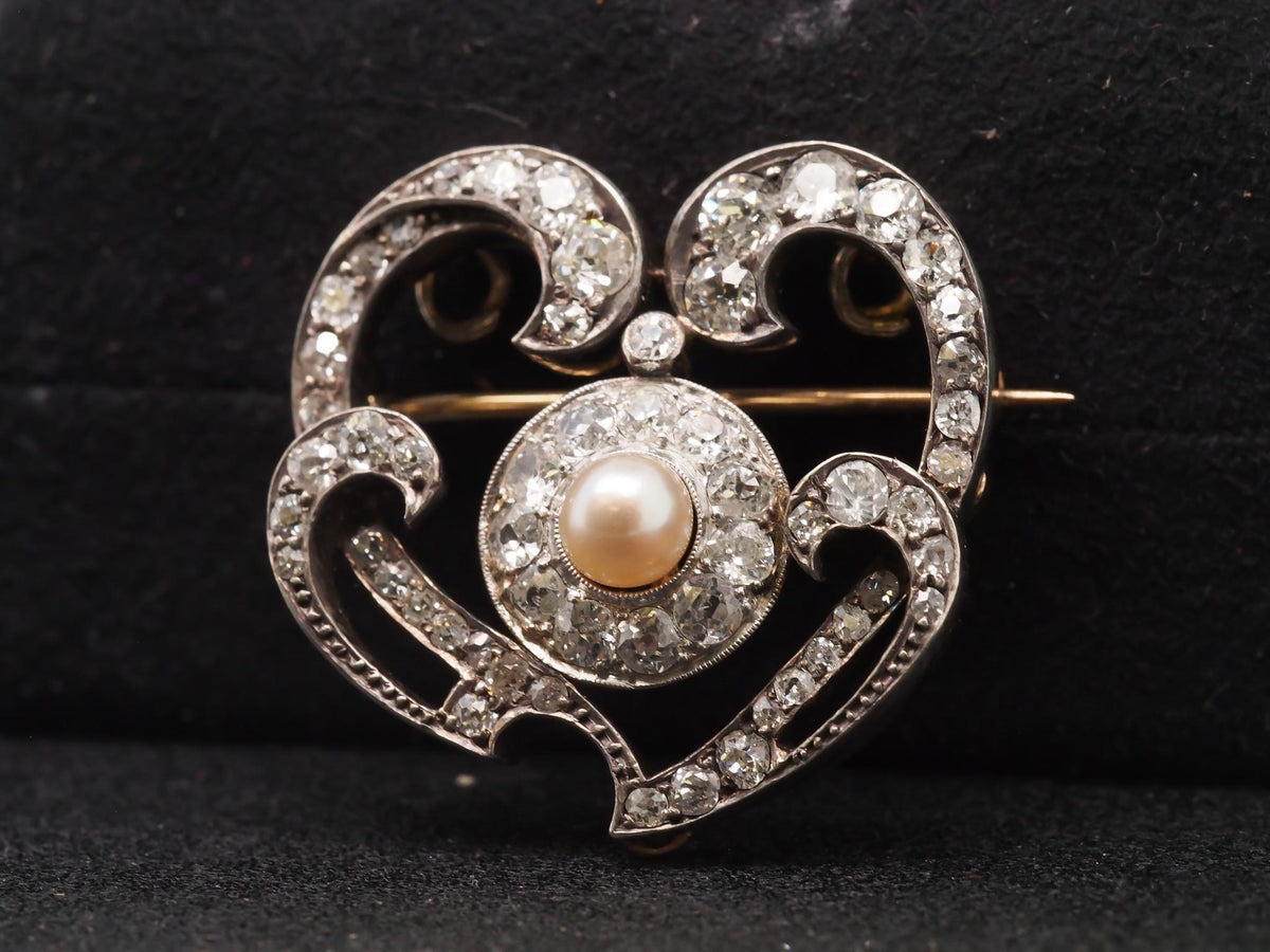 2.00 Carat Edwardian Heart Shape Diamond 14 Karat Gold Pin Brooch - VHK#80