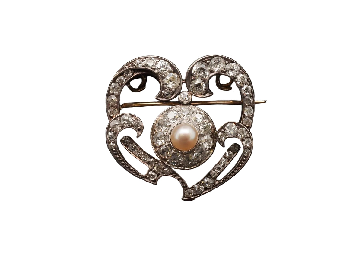 2.00 Carat Edwardian Heart Shape Diamond 14 Karat Gold Pin Brooch - VHK#80