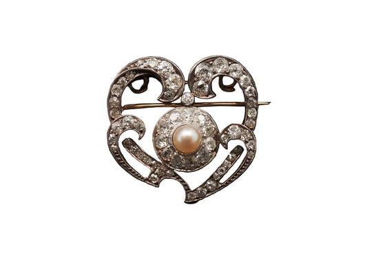 2.00 Carat Edwardian Heart Shape Diamond 14 Karat Gold Pin Brooch - VHK#80