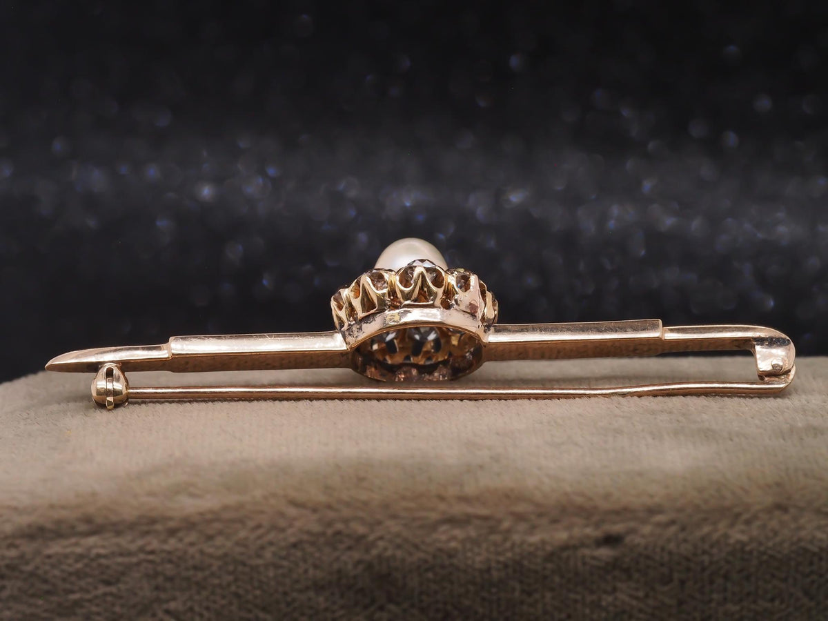 Vintage 14k Yellow Gold Brilliant Old Mine Diamond and Pearl Pin/Brooch - VHK#79