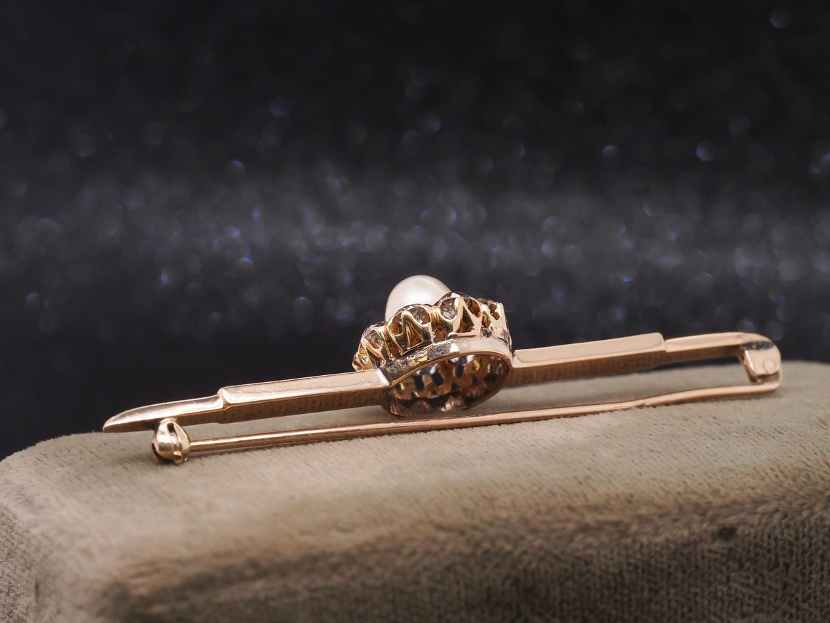 Vintage 14k Yellow Gold Brilliant Old Mine Diamond and Pearl Pin/Brooch - VHK#79