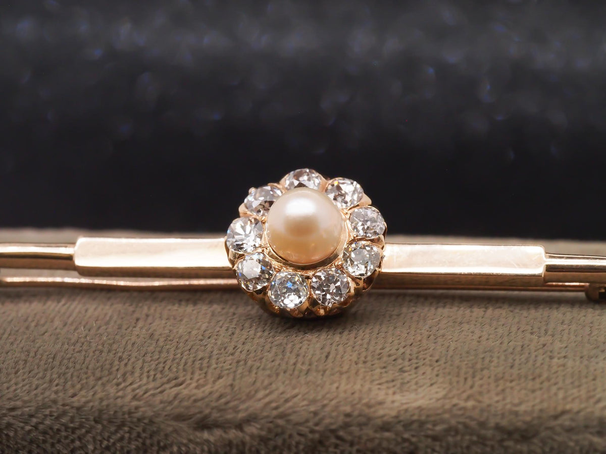 Vintage 14k Yellow Gold Brilliant Old Mine Diamond and Pearl Pin/Brooch - VHK#79