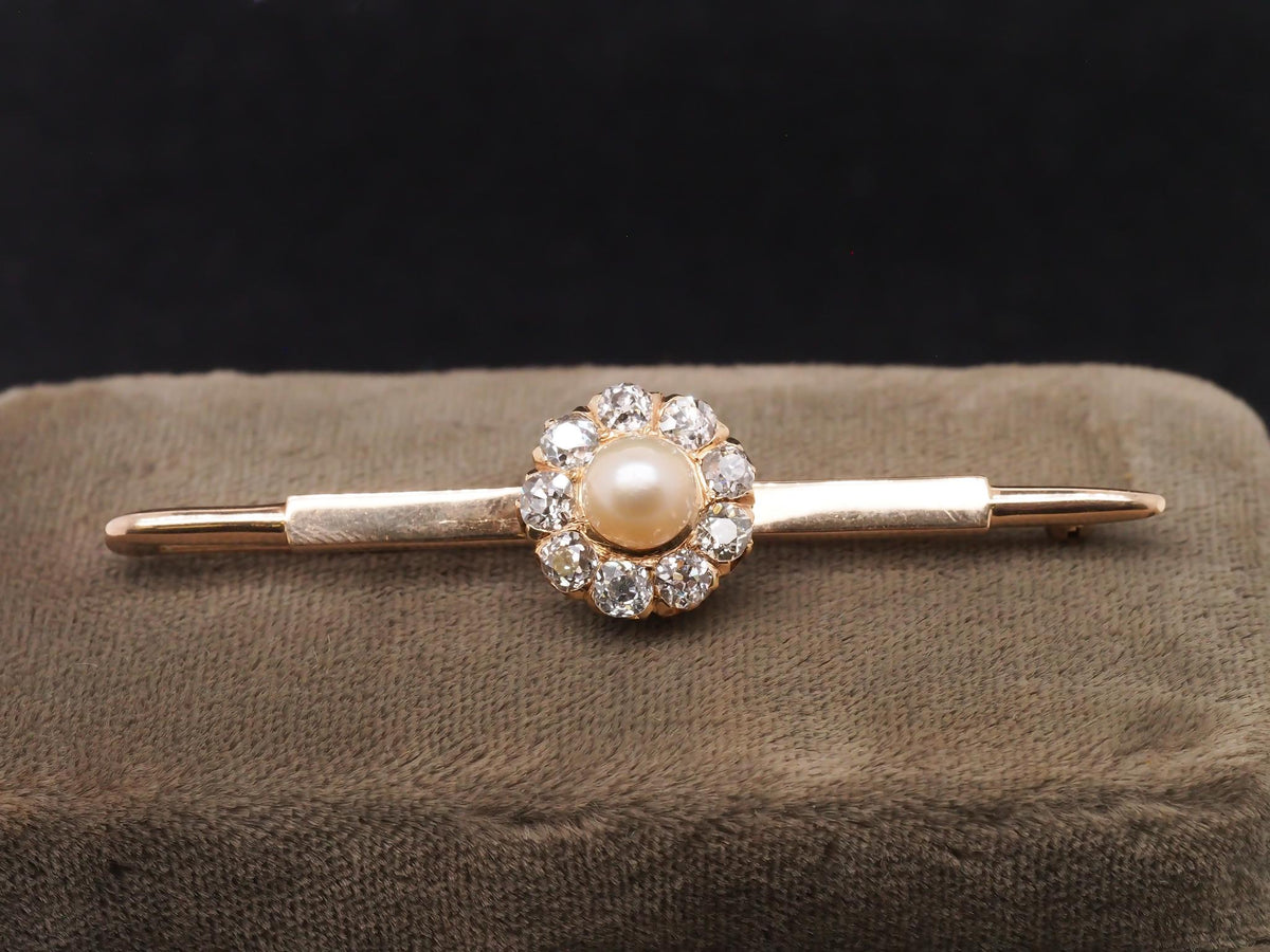 Vintage 14k Yellow Gold Brilliant Old Mine Diamond and Pearl Pin/Brooch - VHK#79