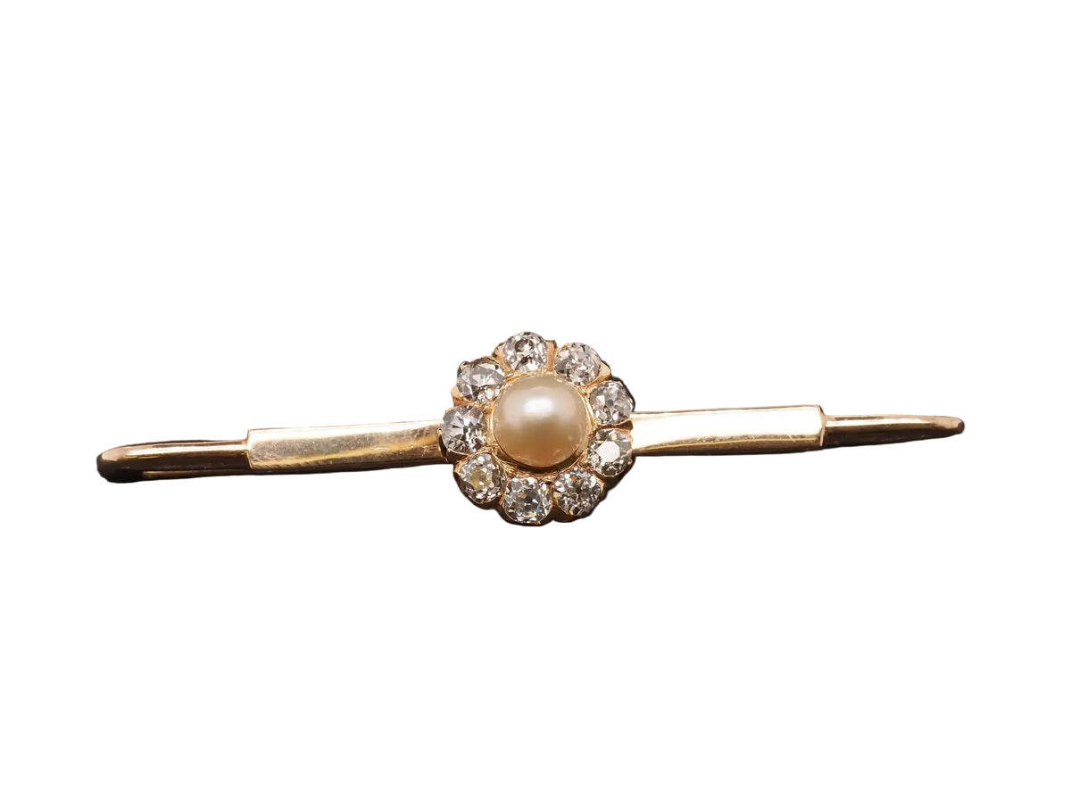 Vintage 14k Yellow Gold Brilliant Old Mine Diamond and Pearl Pin/Brooch - VHK#79