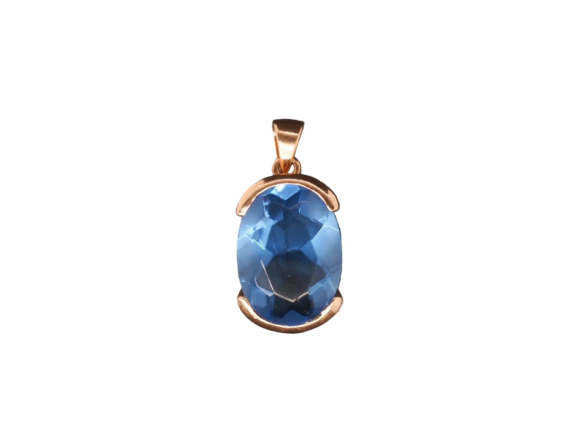 14K Yellow Gold Synthetic Oval Shape Sapphire Pendant - VHK#75