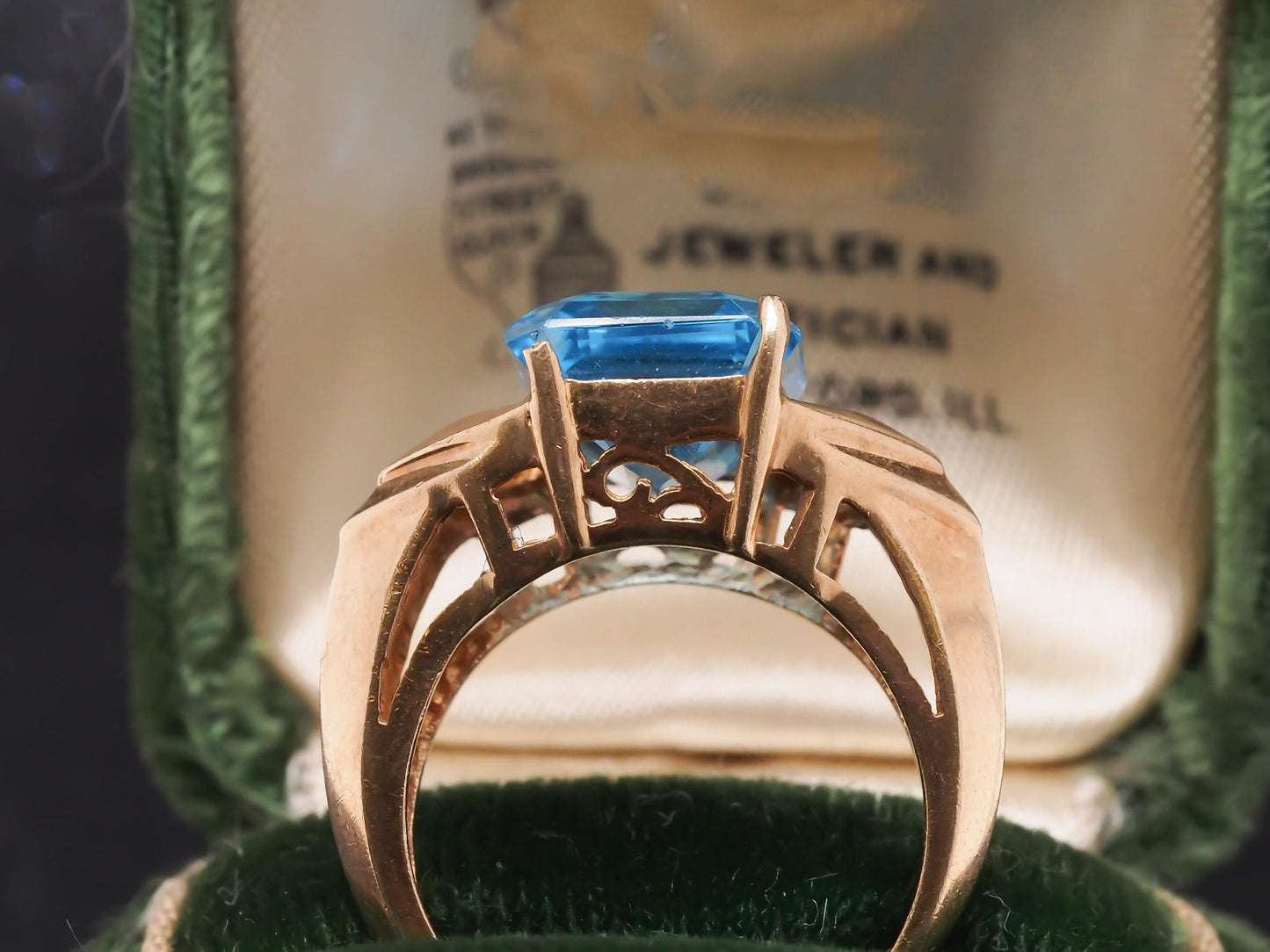 10K Yellow Gold Blue Emerald Cut Cubic Zirconia Ring - VHK#72