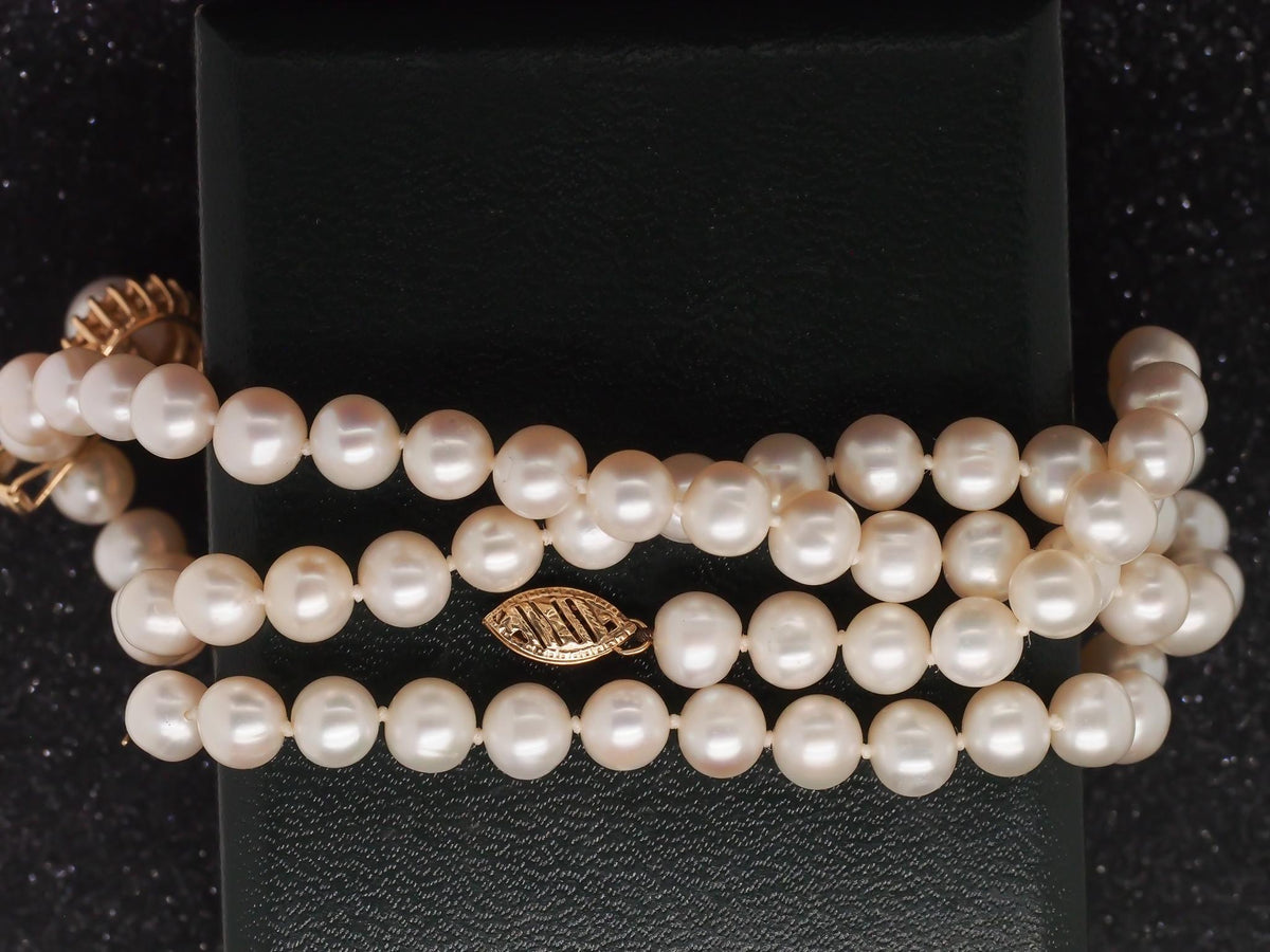 1990s 14k Yellow Gold Diamond Pearl Vintage Necklace - VHK#71
