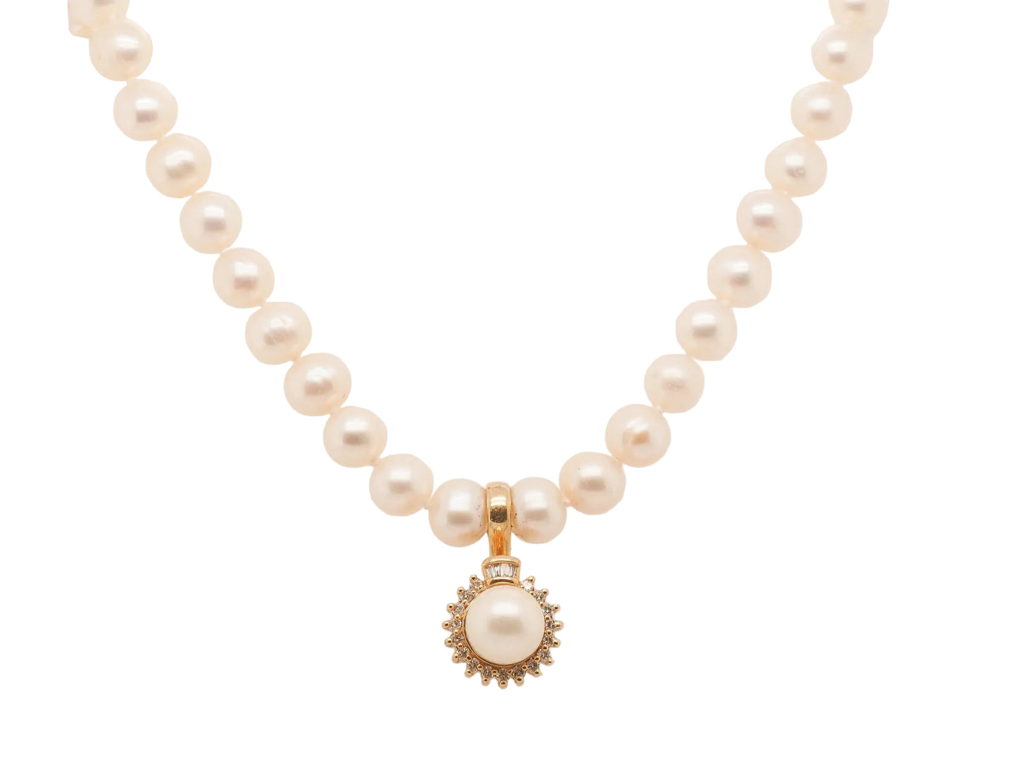 1990s 14k Yellow Gold Diamond Pearl Vintage Necklace - VHK#71