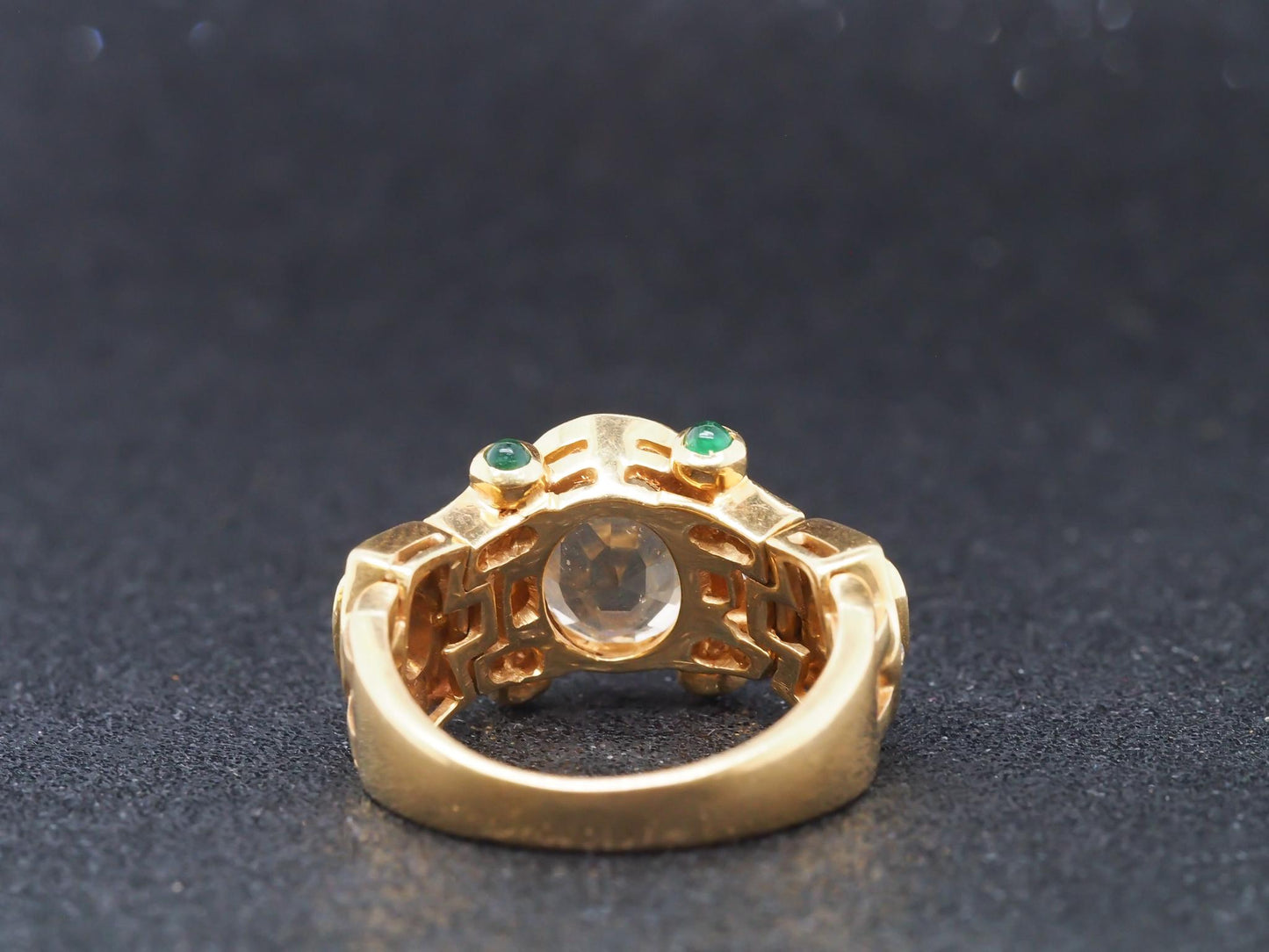 18K Yellow Gold Sapphire, Diamond and Emerald Cocktail Ring - VHK#70