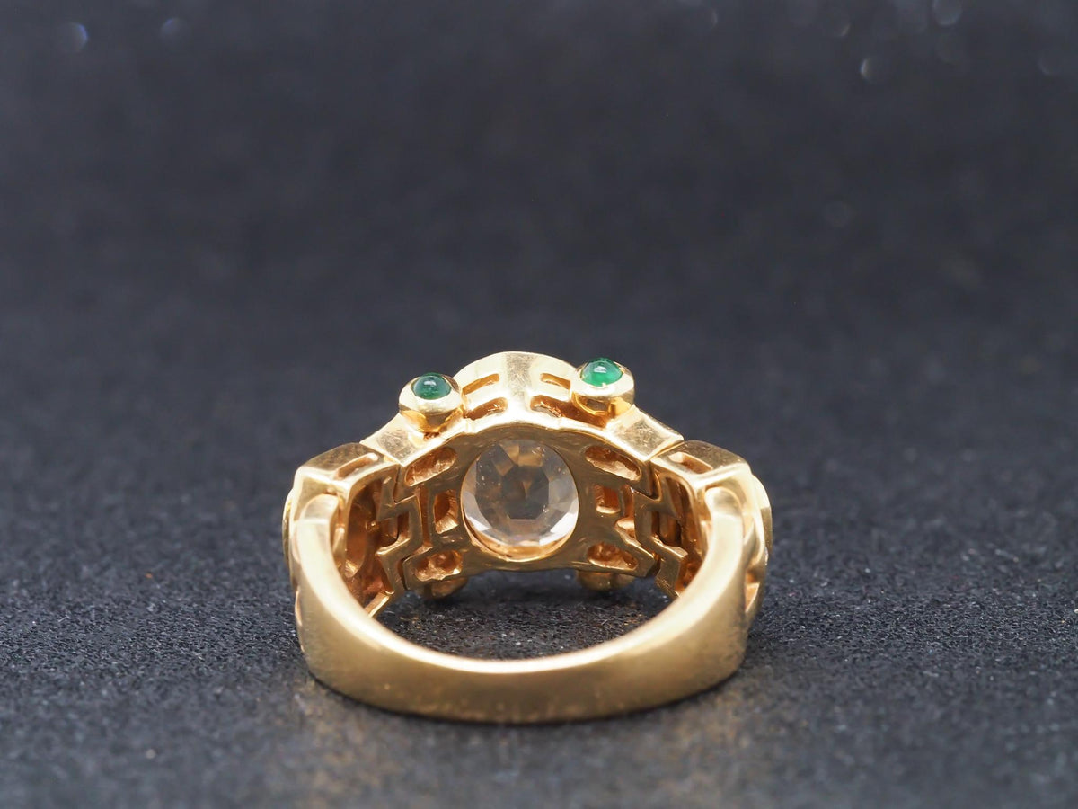 18K Yellow Gold Sapphire, Diamond and Emerald Cocktail Ring - VHK#70