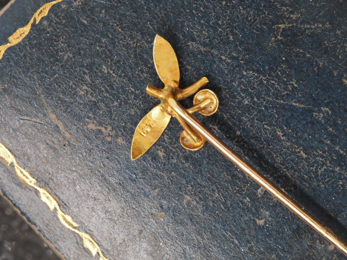 1920s 14K Yellow Gold Enameled Cherry Design Stick Pin - VHK#65