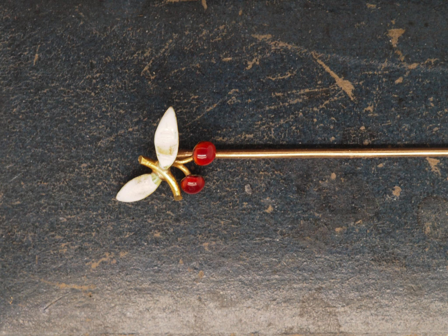 1920s 14K Yellow Gold Enameled Cherry Design Stick Pin - VHK#65