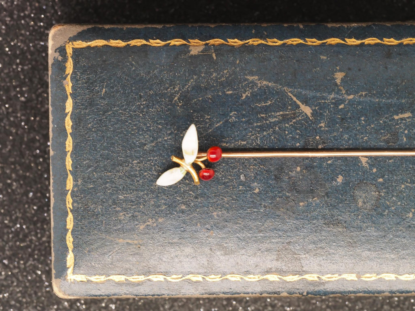 1920s 14K Yellow Gold Enameled Cherry Design Stick Pin - VHK#65