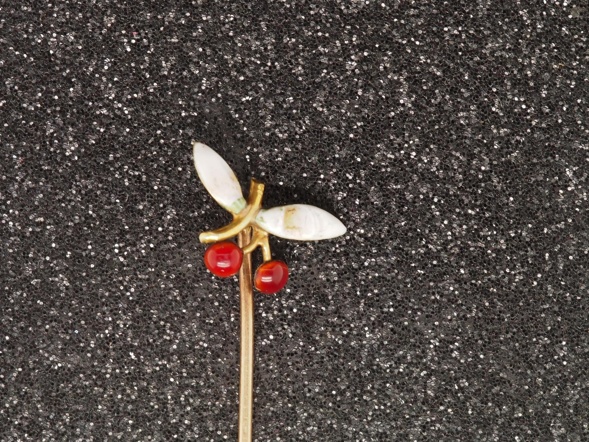 1920s 14K Yellow Gold Enameled Cherry Design Stick Pin - VHK#65