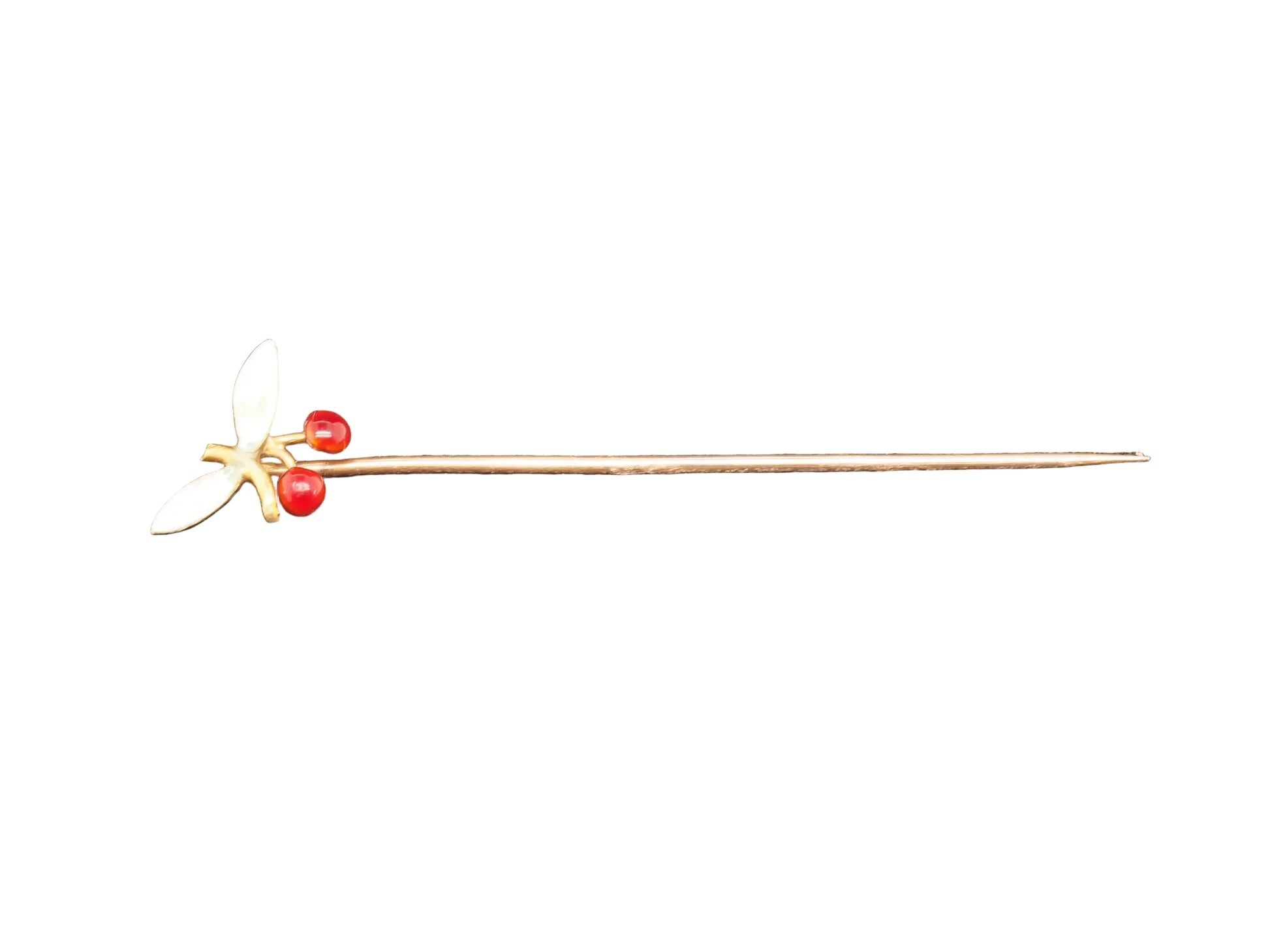 1920s 14K Yellow Gold Enameled Cherry Design Stick Pin - VHK#65