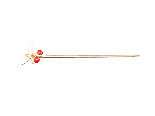 1920s 14K Yellow Gold Enameled Cherry Design Stick Pin - VHK#65