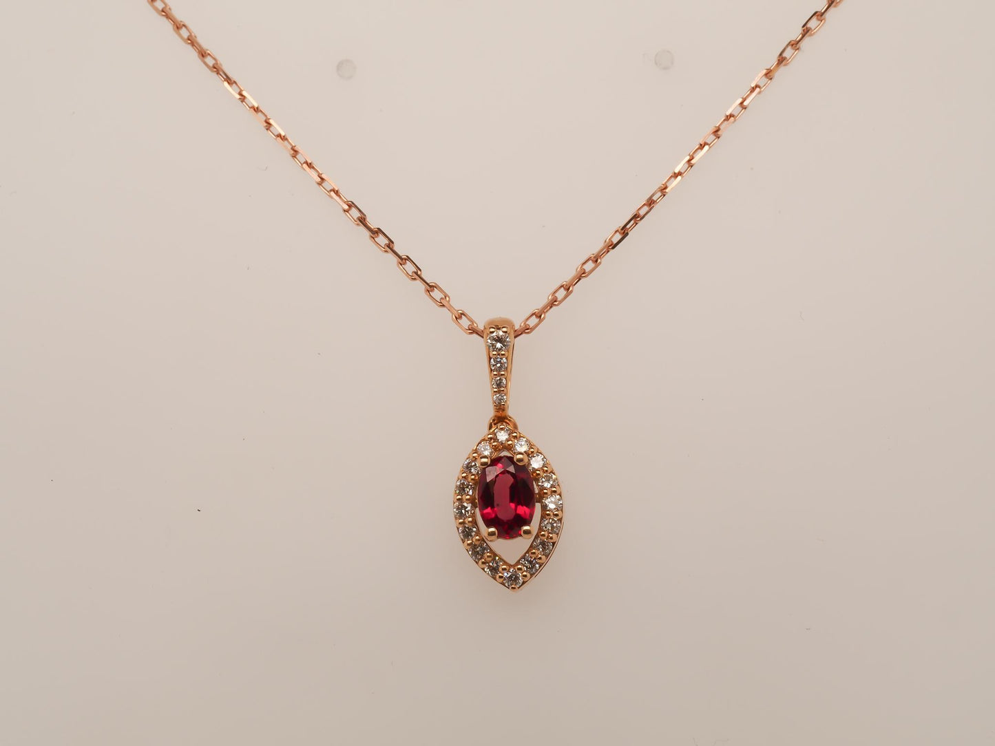 Rose Gold Ruby and Diamond Pendant and Necklace Set - VHK#149