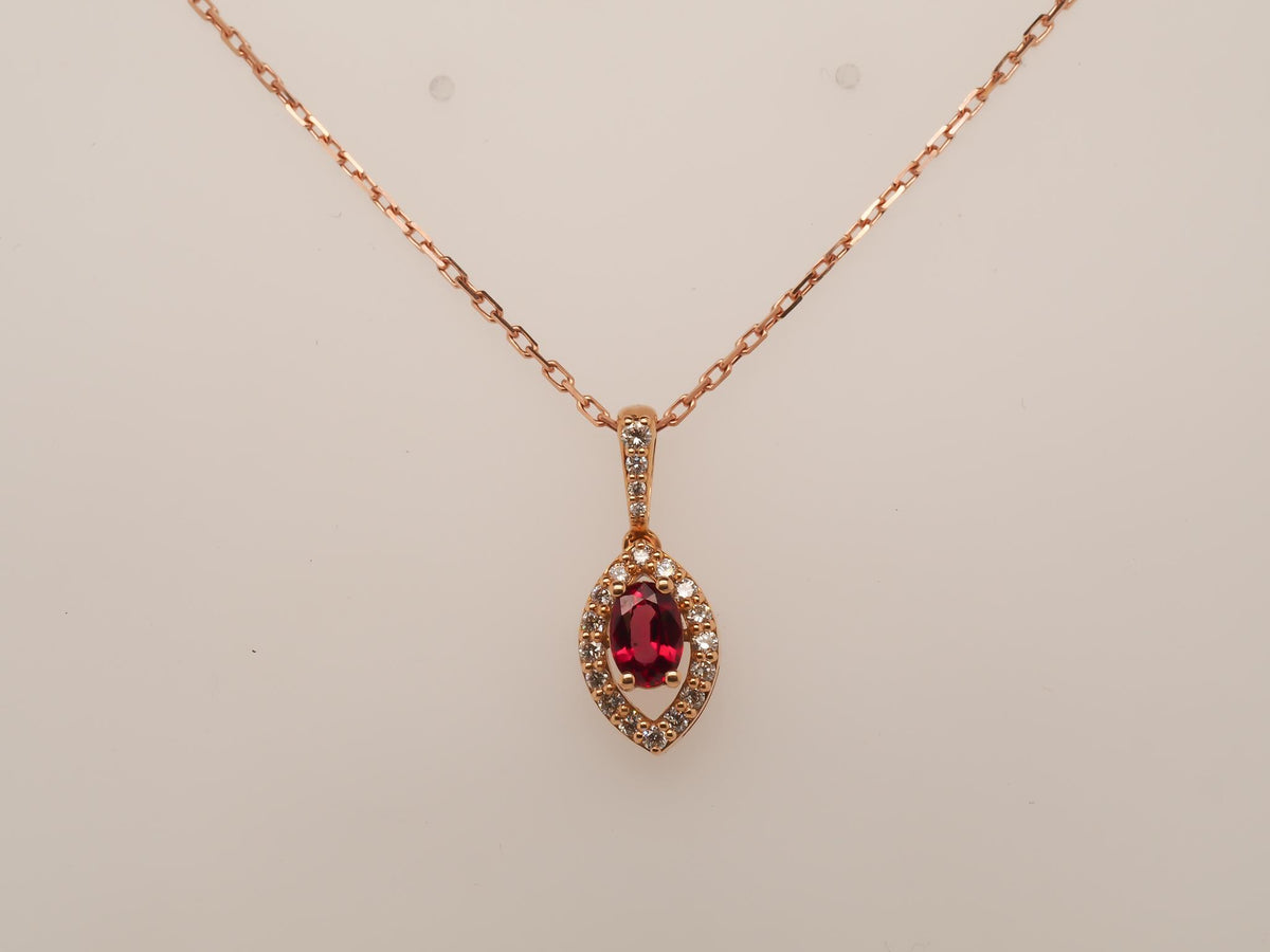Rose Gold Ruby and Diamond Pendant and Necklace Set - VHK#149