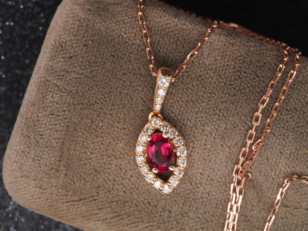 Rose Gold Ruby and Diamond Pendant and Necklace Set - VHK#149