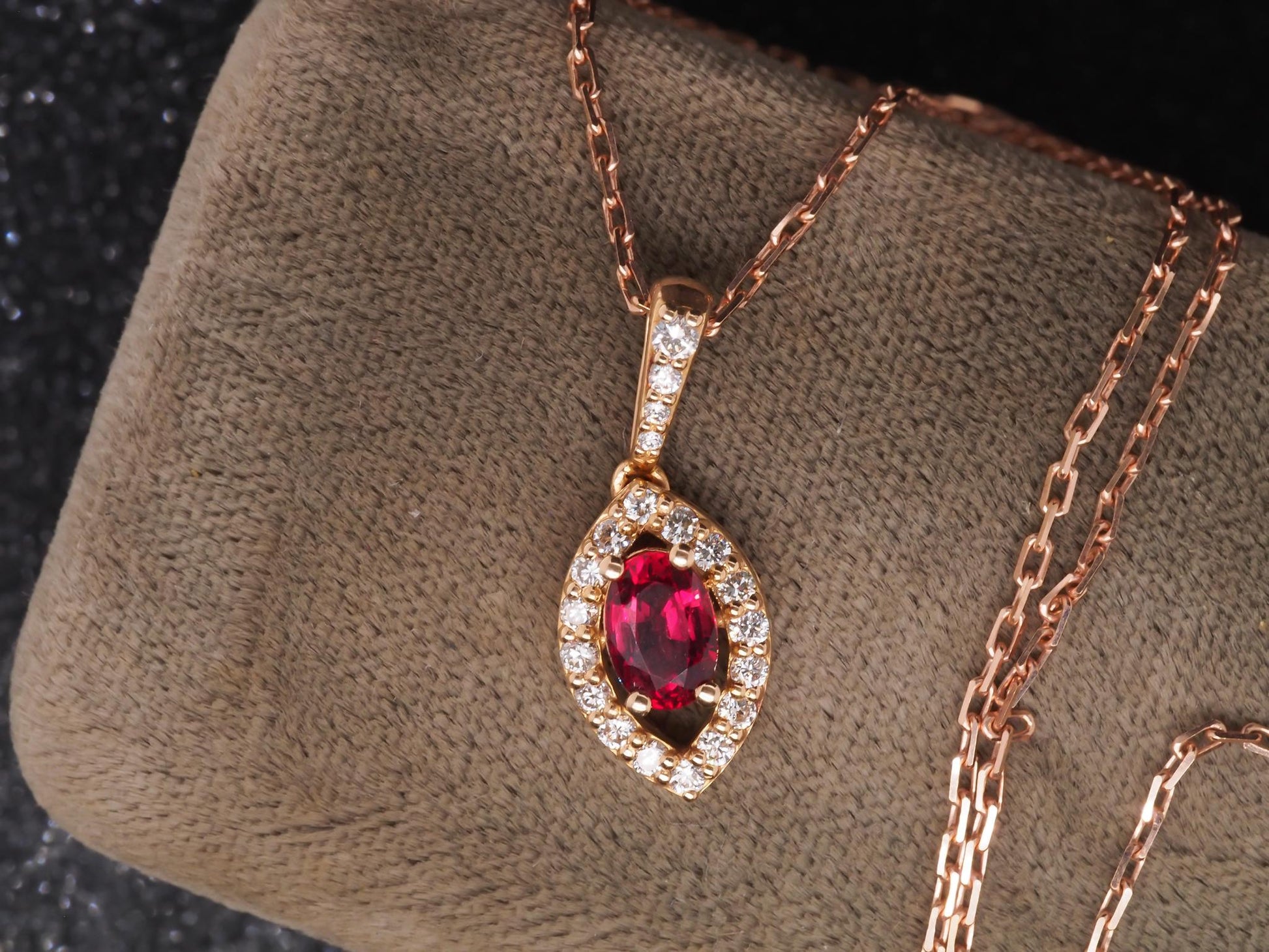Rose Gold Ruby and Diamond Pendant and Necklace Set - VHK#149