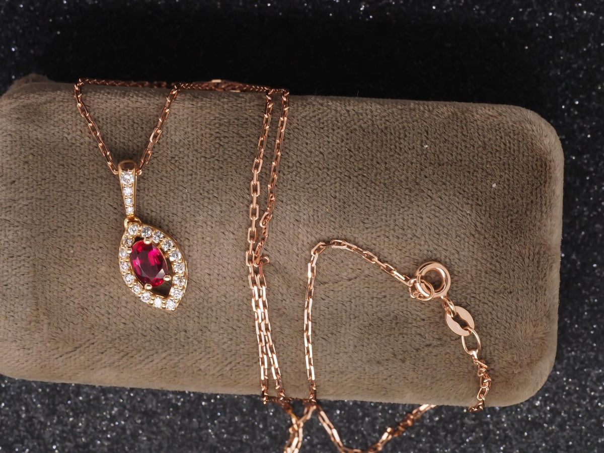 Rose Gold Ruby and Diamond Pendant and Necklace Set - VHK#149