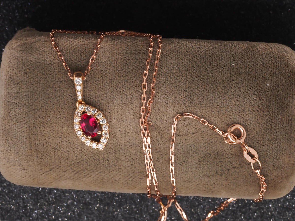 Rose Gold Ruby and Diamond Pendant and Necklace Set - VHK#149