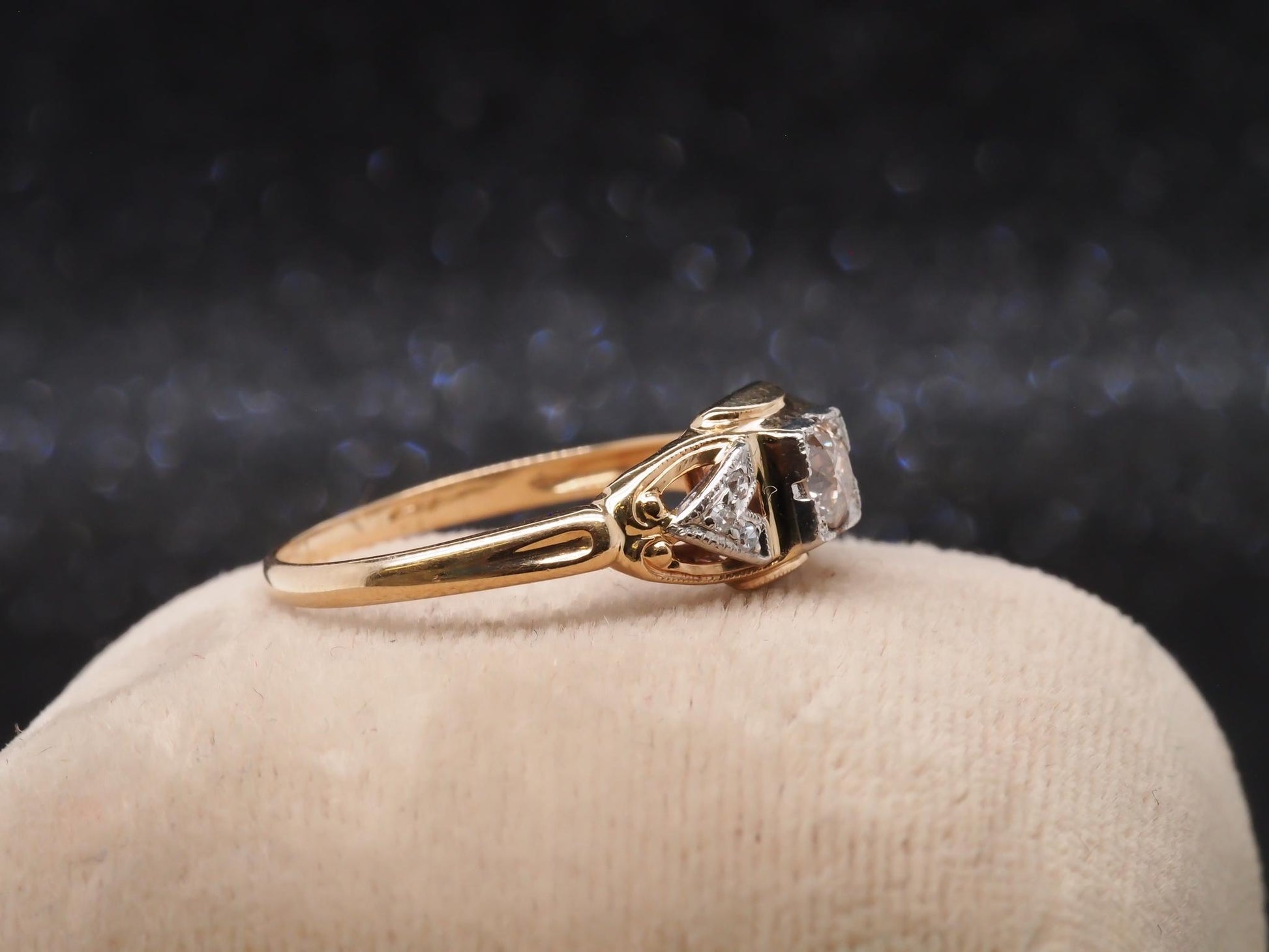 1920s Art Deco Natural Brown Diamond 14K Yellow Gold Ring - VHK#142