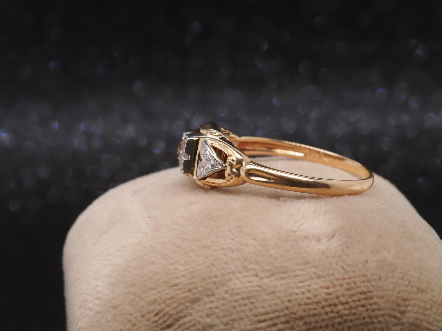 1920s Art Deco Natural Brown Diamond 14K Yellow Gold Ring - VHK#142