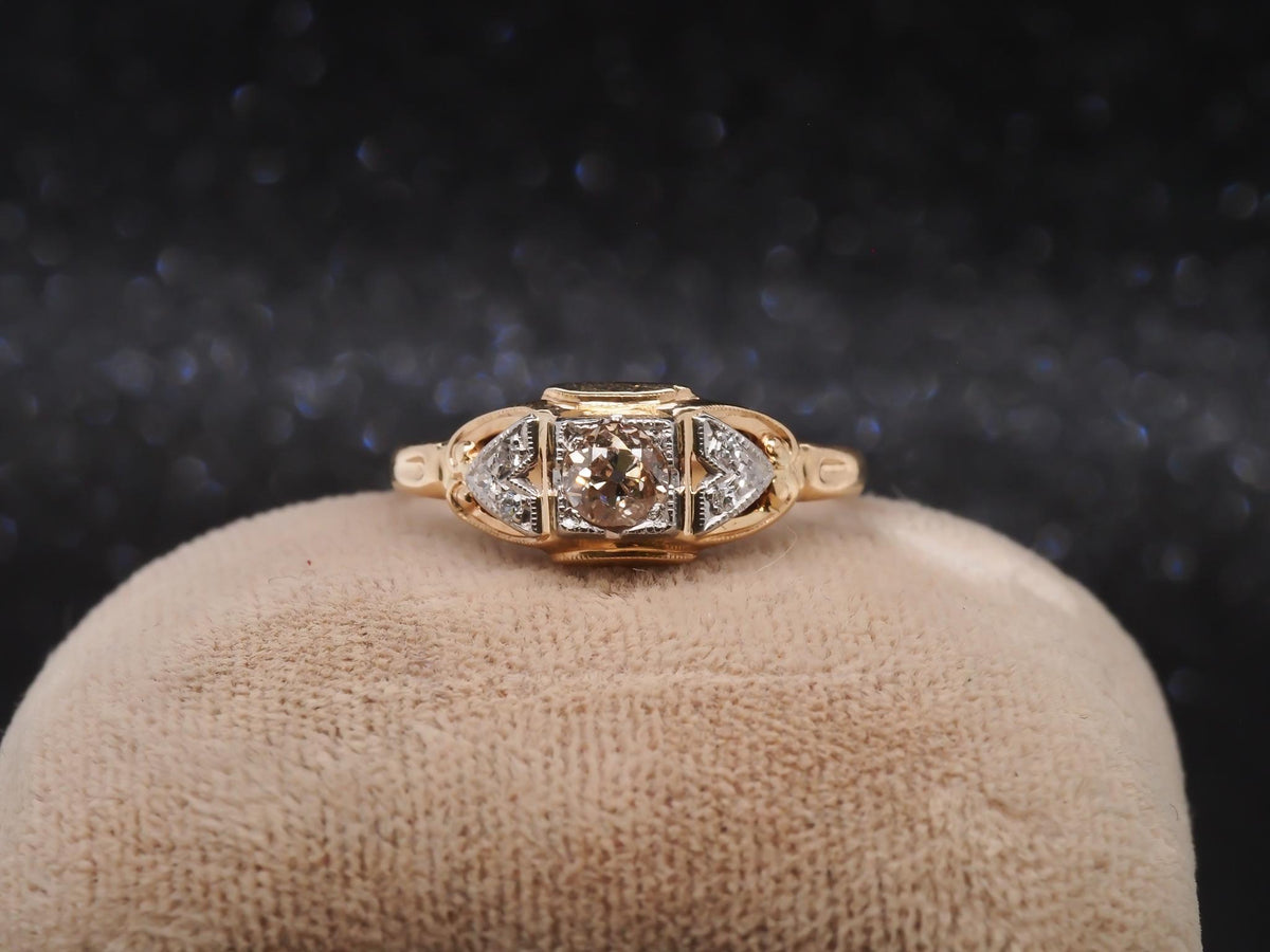 1920s Art Deco Natural Brown Diamond 14K Yellow Gold Ring - VHK#142