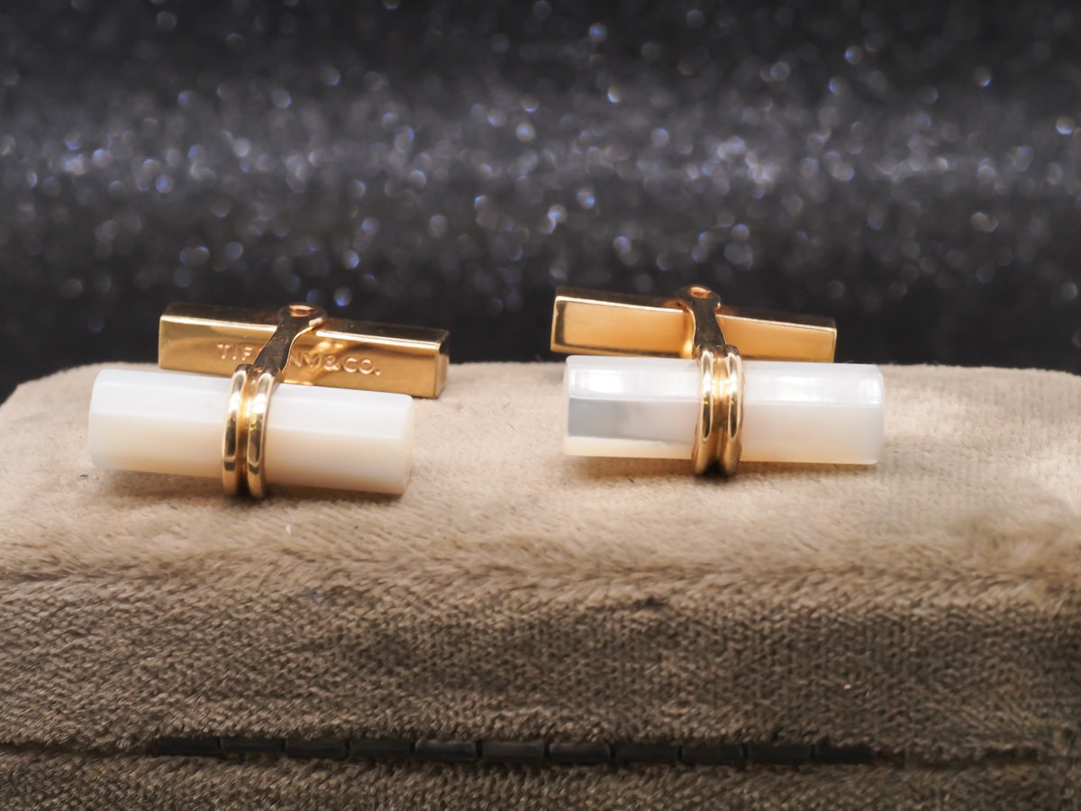 14K Yellow Gold Tiffany & Co Mother Of Pearl Cufflinks