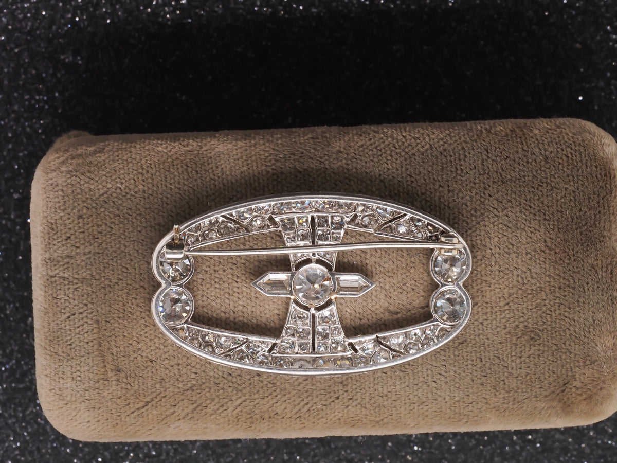 1920s Platinum Art Deco Geometric Old European Diamond Brooch