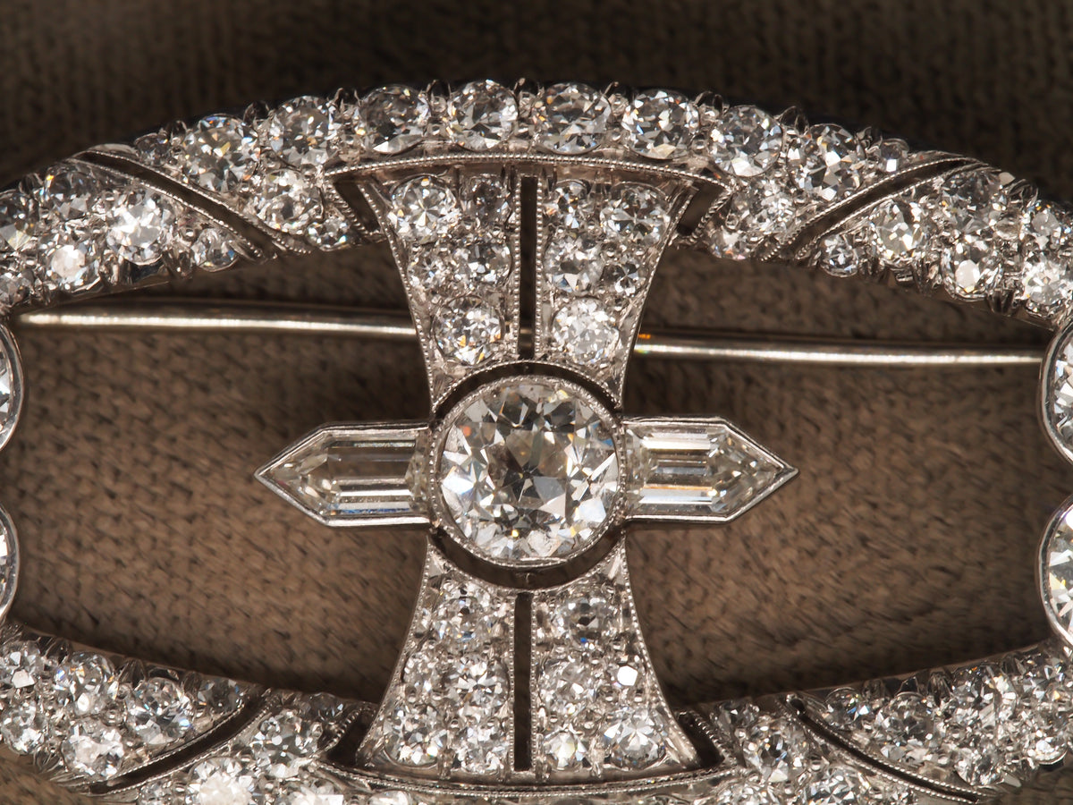 1920s Platinum Art Deco Geometric Old European Diamond Brooch