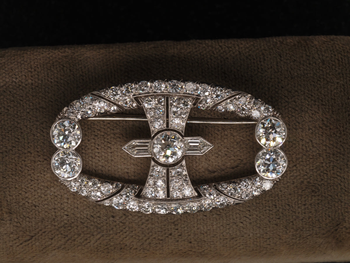 1920s Platinum Art Deco Geometric Old European Diamond Brooch