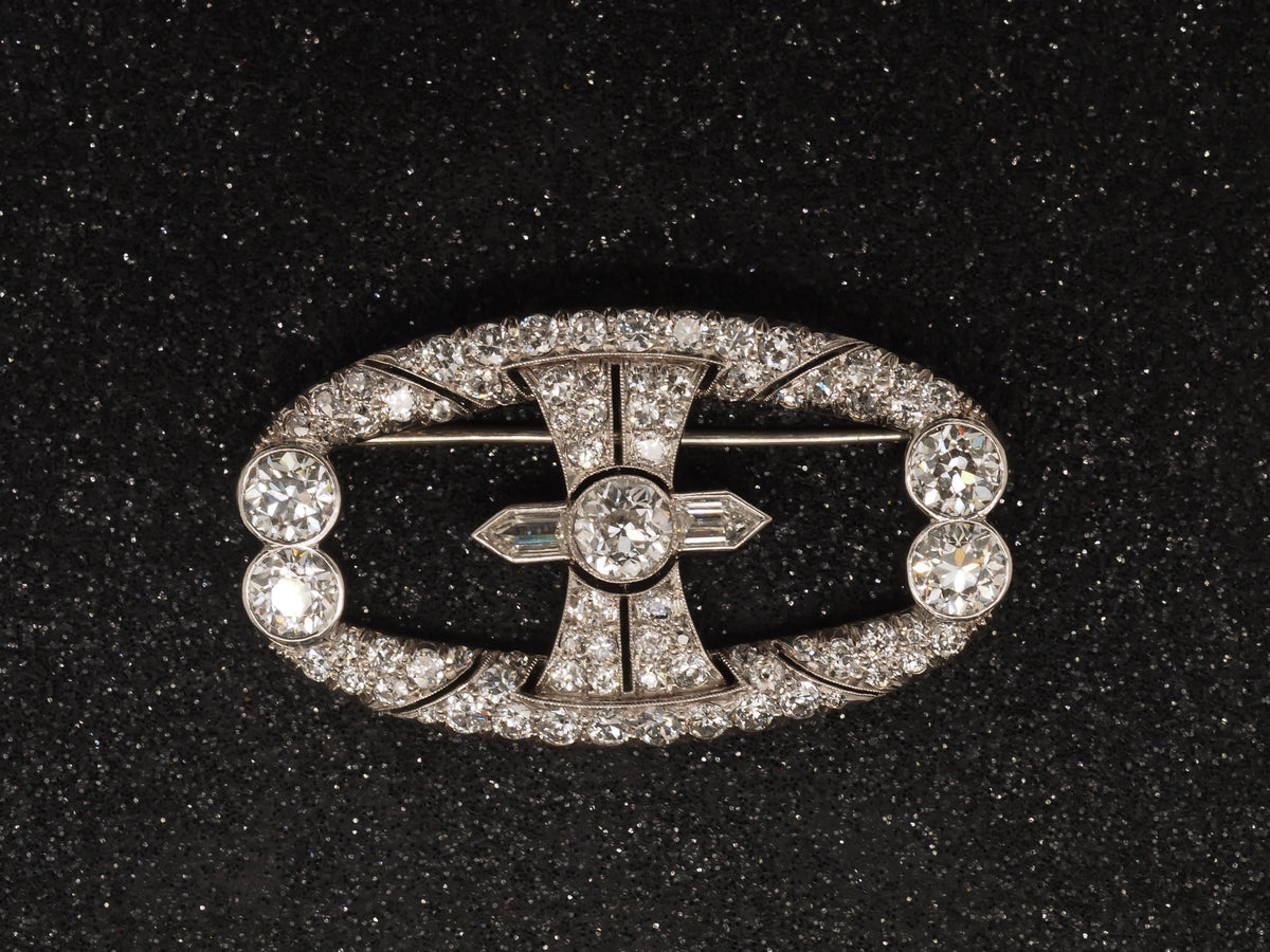 1920s Platinum Art Deco Geometric Old European Diamond Brooch