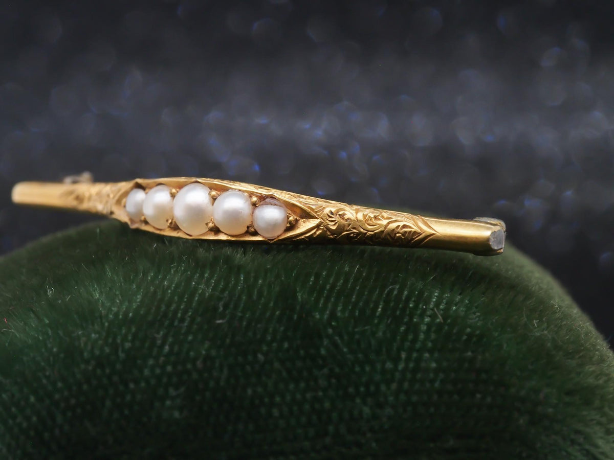 Circa 1875 Victorian Lingerie Pin with Seed Pearls in 18K Gold - VHK#127