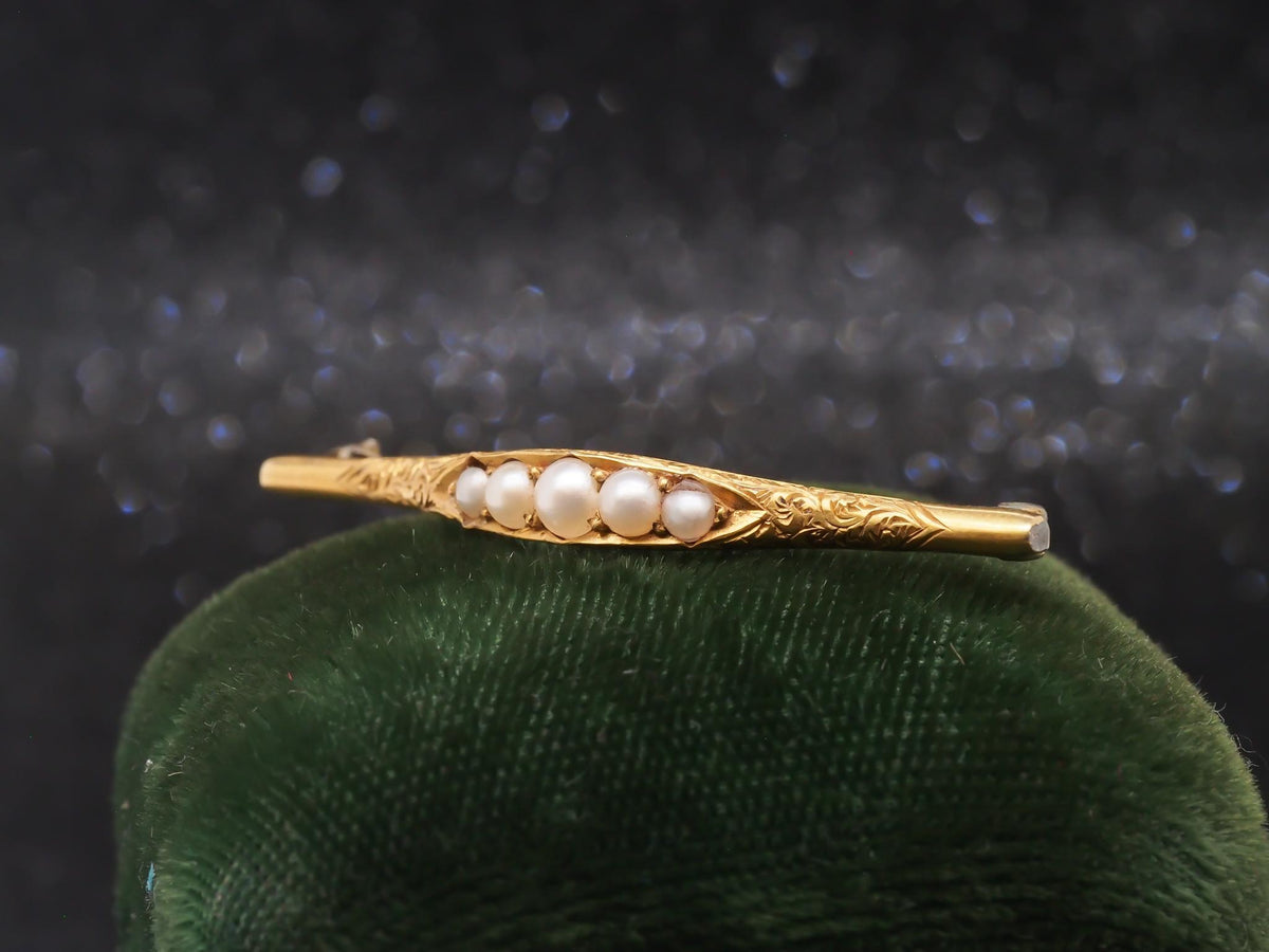 Circa 1875 Victorian Lingerie Pin with Seed Pearls in 18K Gold - VHK#127