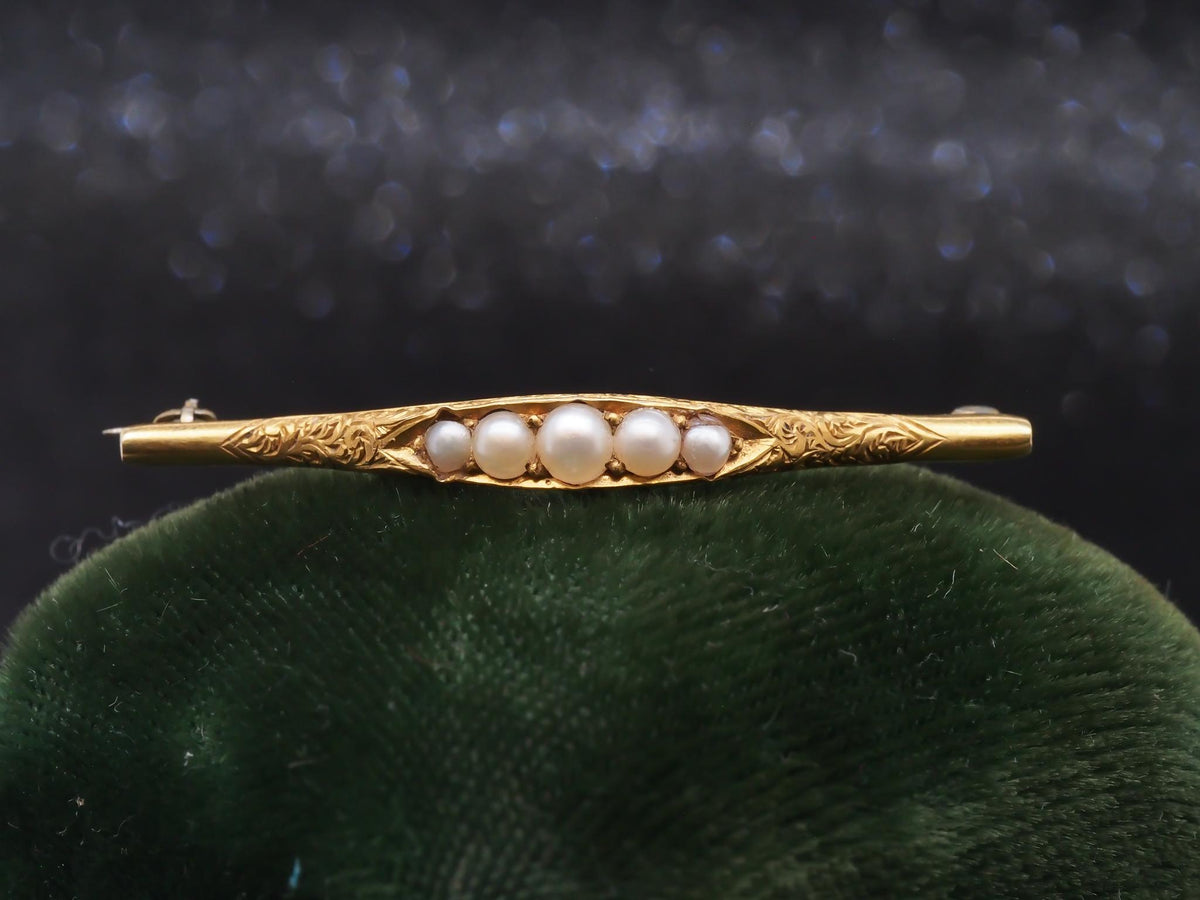 Circa 1875 Victorian Lingerie Pin with Seed Pearls in 18K Gold - VHK#127