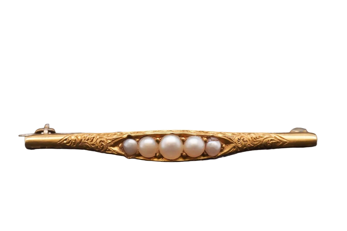 Circa 1875 Victorian Lingerie Pin with Seed Pearls in 18K Gold - VHK#127