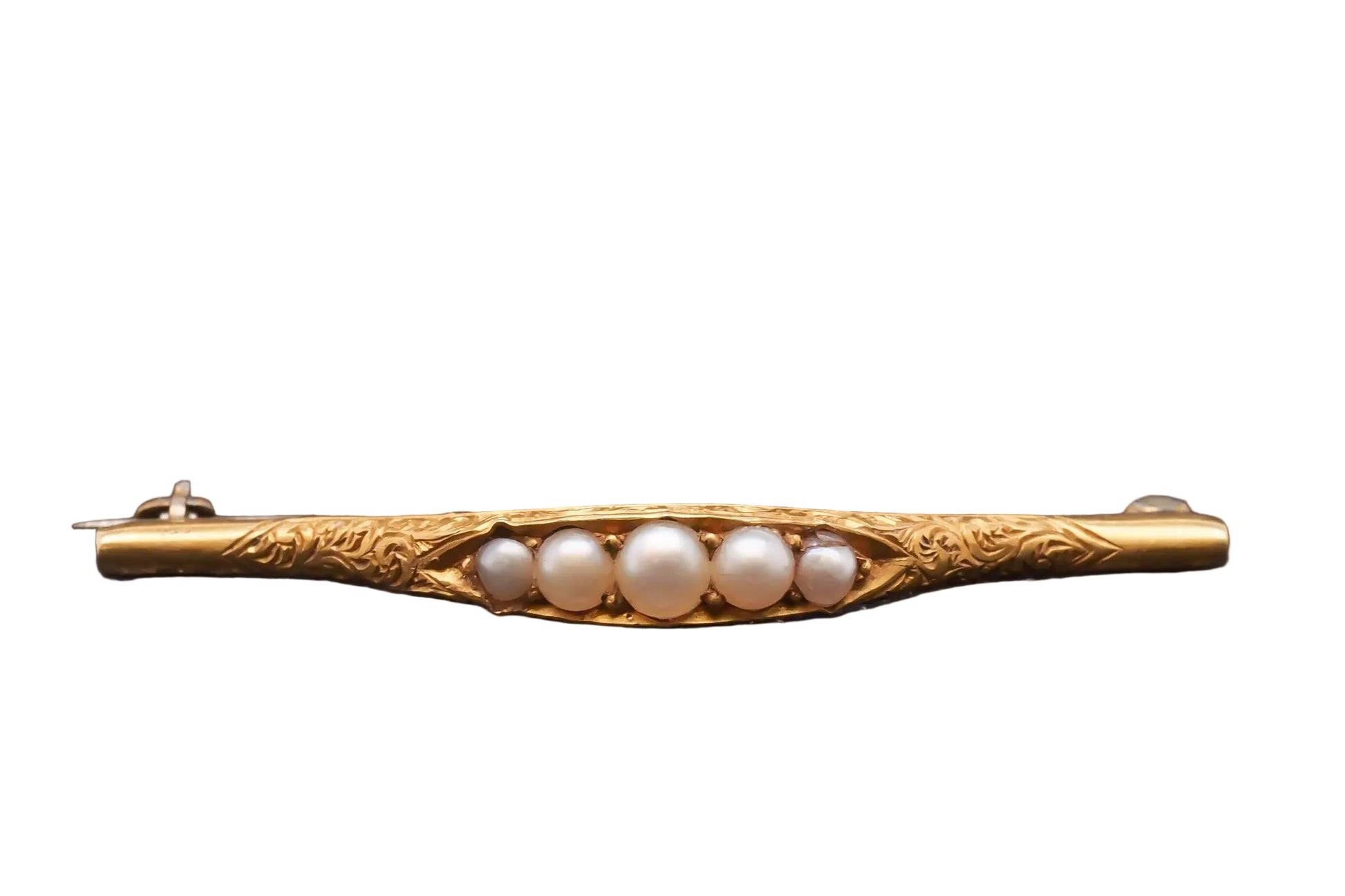 Circa 1875 Victorian Lingerie Pin with Seed Pearls in 18K Gold - VHK#127