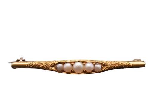 Circa 1875 Victorian Lingerie Pin with Seed Pearls in 18K Gold - VHK#127