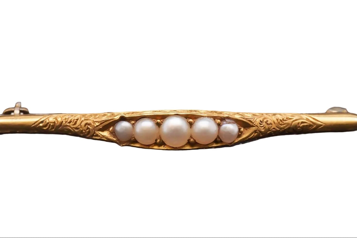 Circa 1875 Victorian Lingerie Pin with Seed Pearls in 18K Gold - VHK#127
