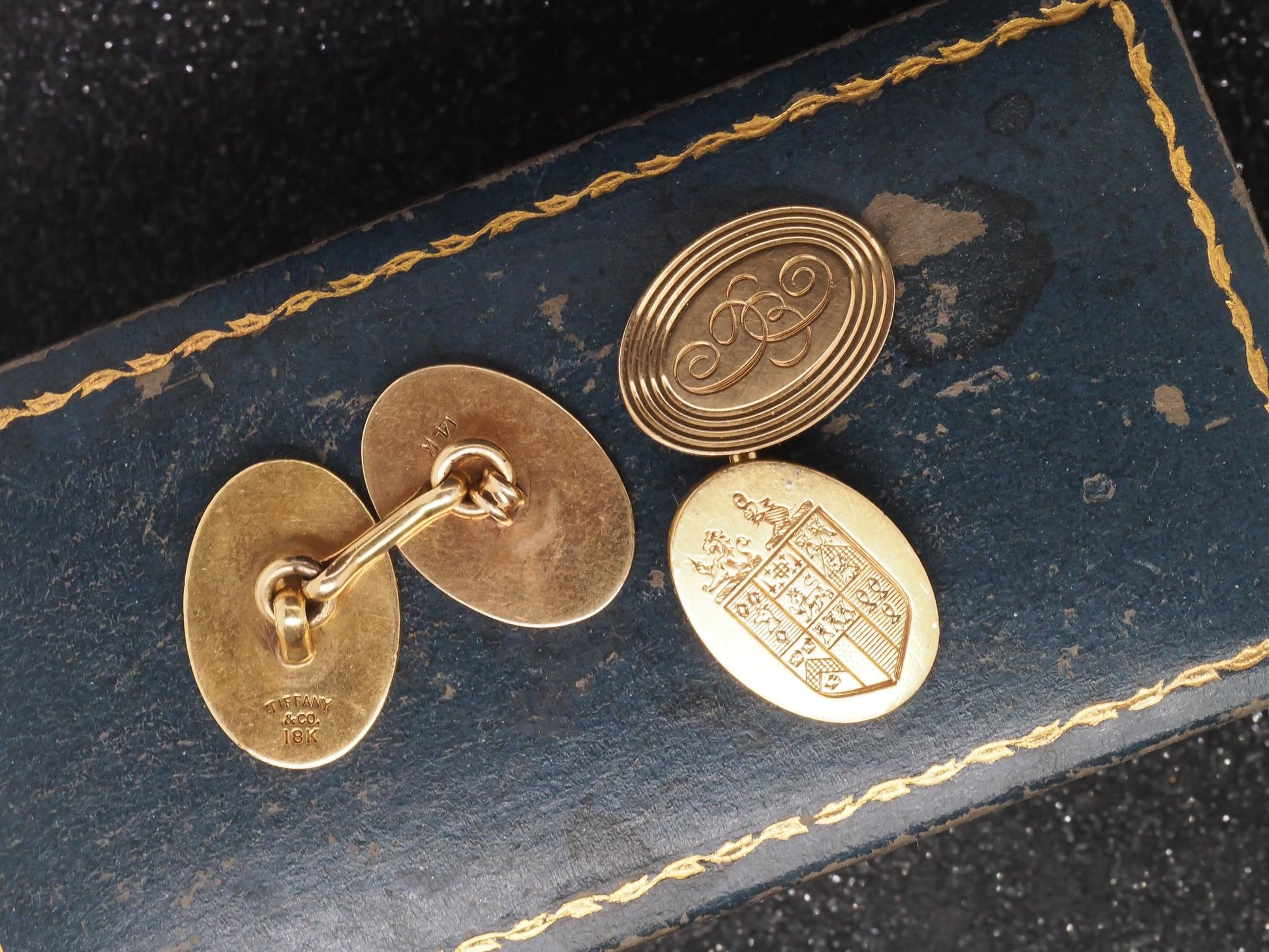 1920s 14K Yellow Gold Royal Shield Tiffany & Co Cufflinks - VHK#122a